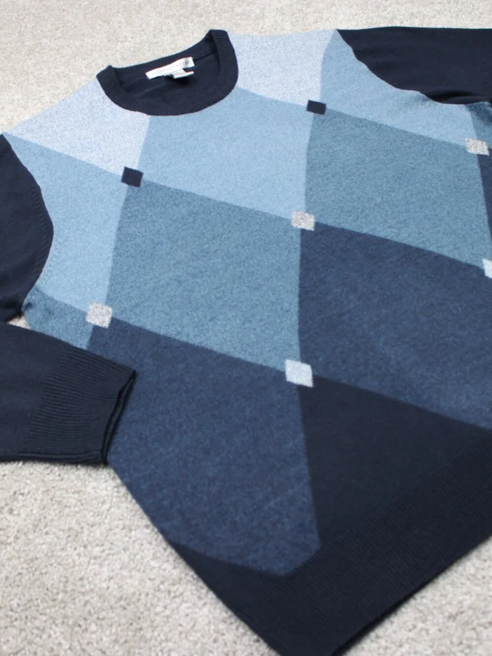 Geoffrey Beene Sweater Mens Large Blue/Black Argyle Acrylic Long Sleeve Pullover